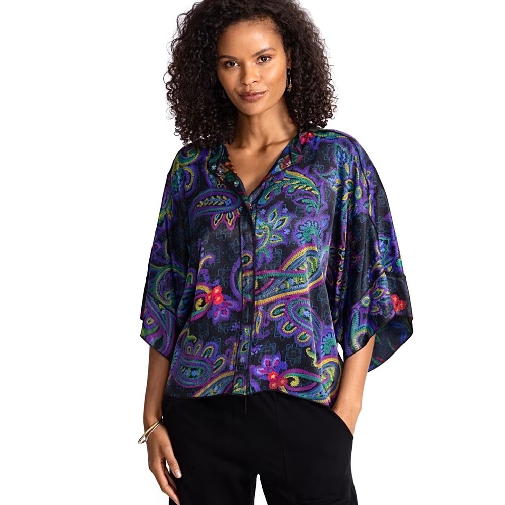 Johnny Was Reversible Flow Shrug Women XL Paisley Floral Boho Blouse - Picture 3 of 11